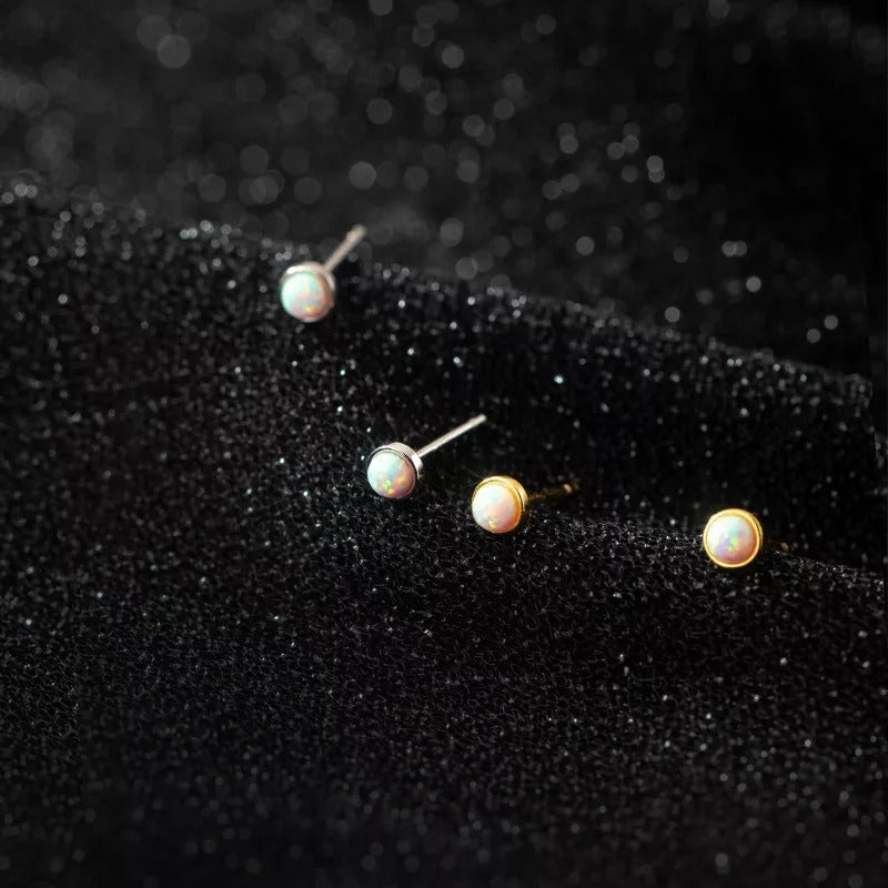 ANYCO Fashion Earrings Sterling Silver Cute Opal Zircon Chic Mini Small Stud Women Simple Ear Bone Piercing Jewelry