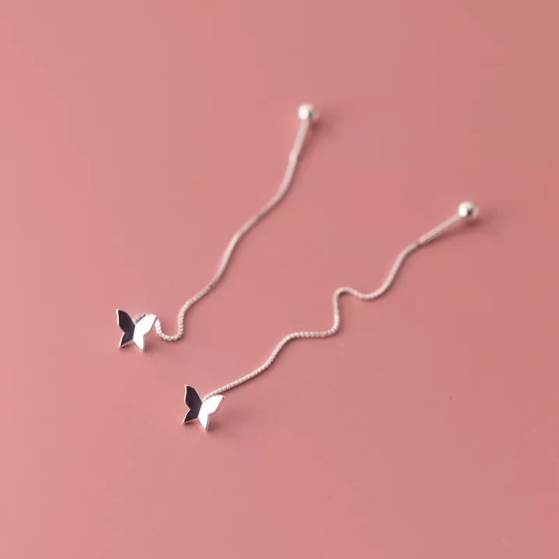 ANYCO Fashion Earrings Silver 925 Sterling Sweet Romantic Butterfly Tassel Ear Line Drop for Women Jewelry Gift