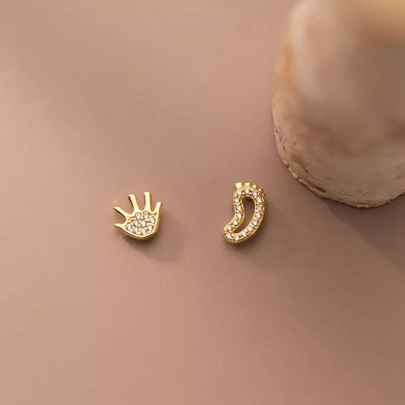 ANYCO Fashion Earrings Silver 925 Sterling Luxury Zircon Palm Soles Mini Stud Women Jewelry Gift