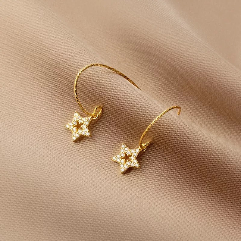 ANYCO Fashion Earrings Gold Romantic Tassel Hollow Shiny Zircon Star Cute Charm Pendant Jewelry for Women