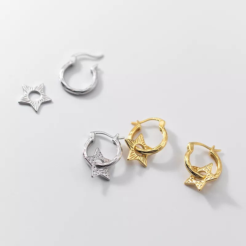 ANYCO Fashion Earrings Gold 925 Sterling Punk Personality Circle Star Pendant for Women Bohemian Fine 18k Jewelry