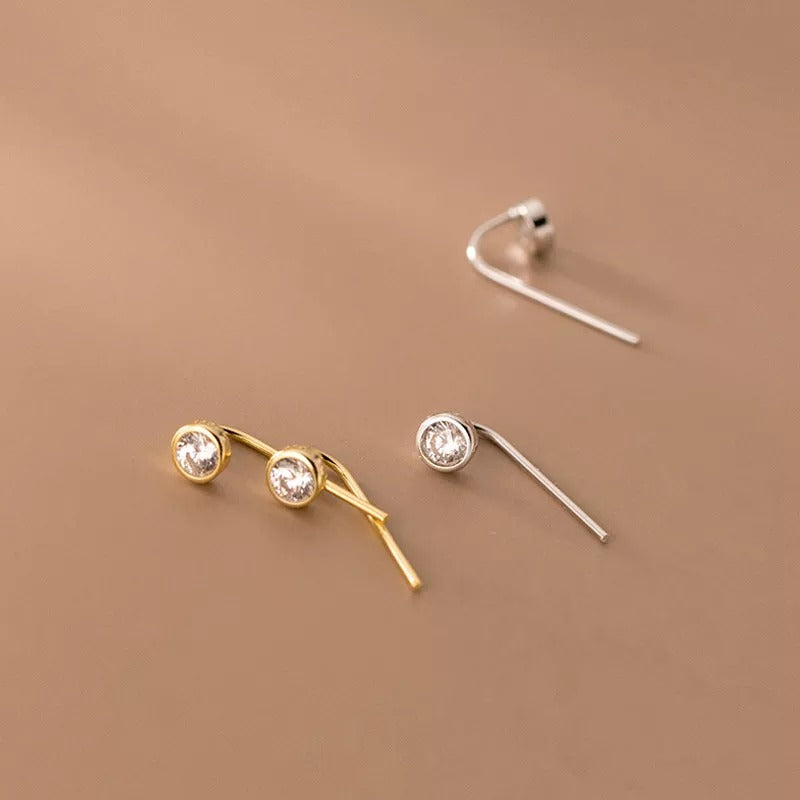 ANYCO Fashion Earrings Silver 925 Sterling Round Shiny Zircon Ear Hooks Minimalism Stud Jewelry Women Accessories