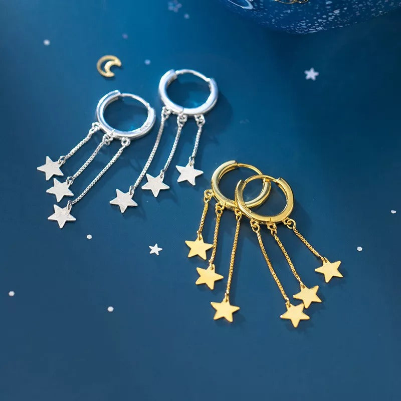 ANYCO Fashion Earrings Gold 925 Sterling Silver Romantic Tassel Star Huggies Drop Jewelry Gift for Women