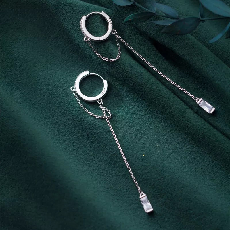 Anyluxe Fashion Earrings Silver 925 Sterling Tassel Chain Square Zircon Ear Buckle for Women Jewelry Accessories