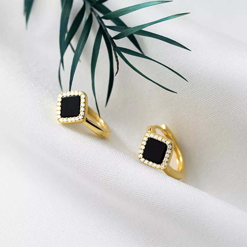 ANYCO Fashion Earrings Gold 925 Sterling Silver Luxury Gothic Black Enamel Diamond Huggies Hoop Women Jewelry