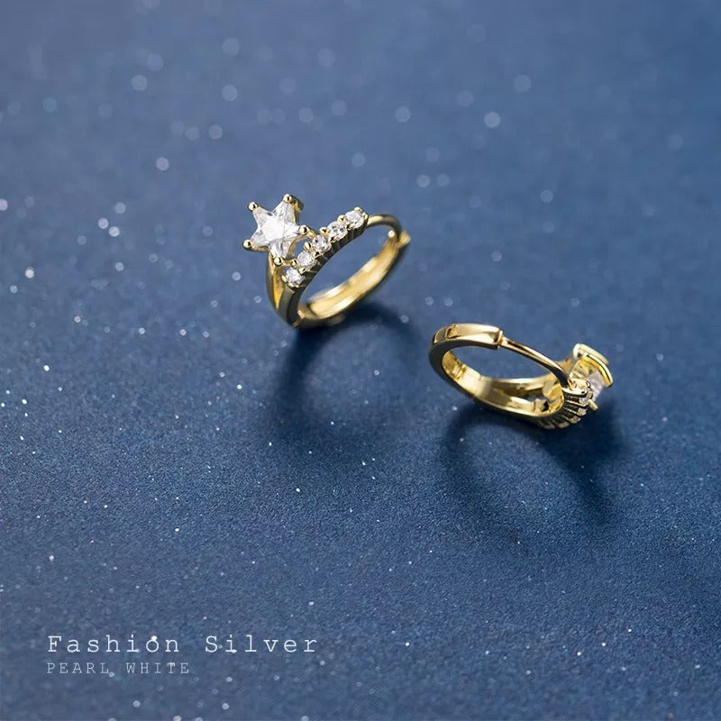 ANYCO Fashion Earrings Gold 925 Sterling Silver Sweet Stars CZ Zircon Huggies Hoop for Women Jewelry Ear Buckles