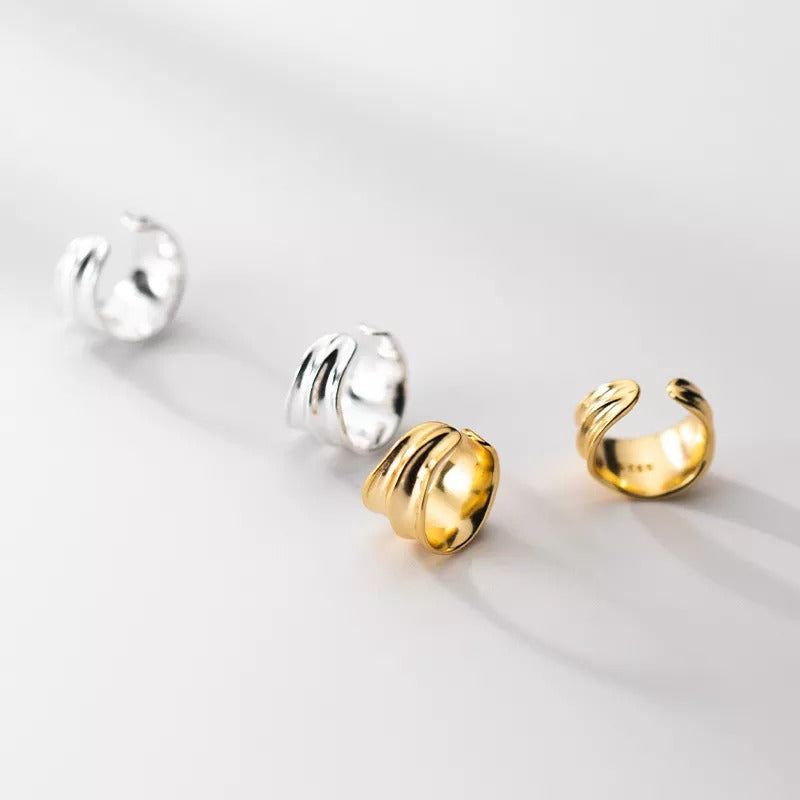 ANYCO Fashion Earrings Gold 925 Sterling Silver Simple No Piercing Three-layer Geometric Ear Clip Women Ear Cuff Jewelry