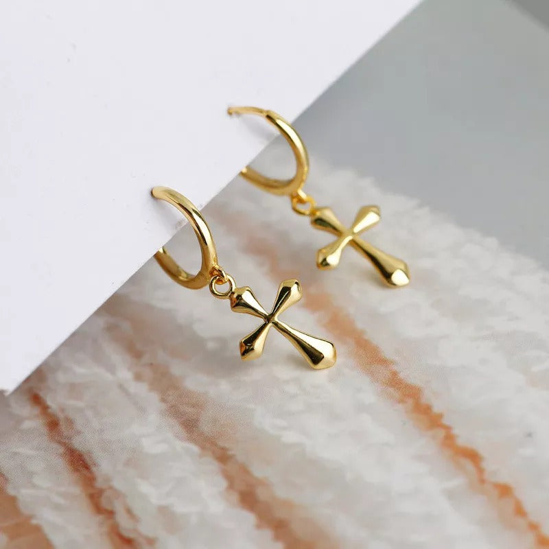 Anyluxe Gold Plated Boho Punk Cross Tassel Stud Earrings – Glossy Stylish Fashion Jewelry