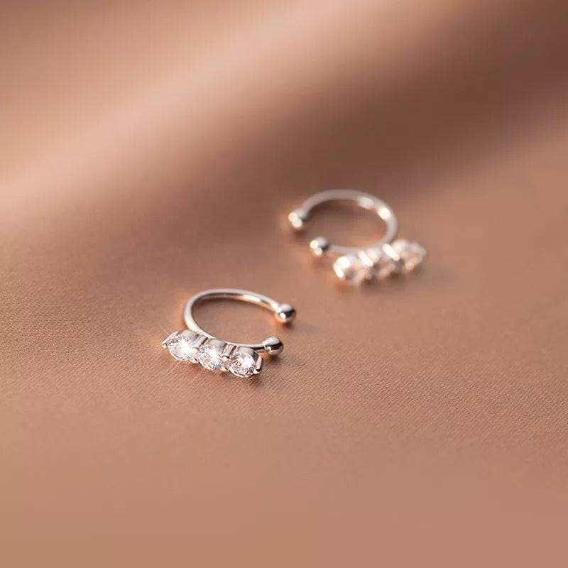 ANYCO Fashion Earrings Silver 925 Sterling Shiny Luxury Crystal Zircon Simple Ear Clip for Women Without Piercin Ear Cuff Jewelry