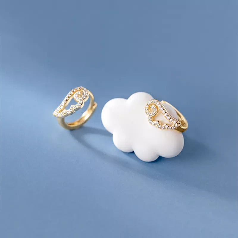 ANYCO Fashion Earrings Gold 925 Sterling Silver Romantic Unique Angel Wings Shiny Zircon Ear Buckle for Women Jewelry