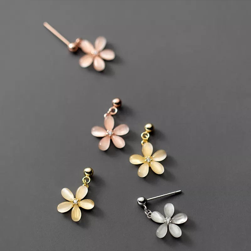 ANYCO 925 Gold Opal Zircon Flower Earrings – Sweet Pendant for Women