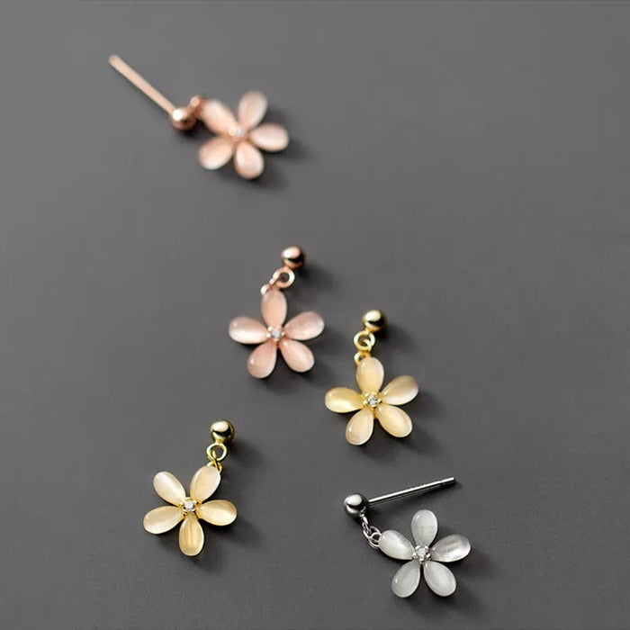ANYCO 925 Gold Opal Zircon Flower Earrings – Sweet Pendant for Women