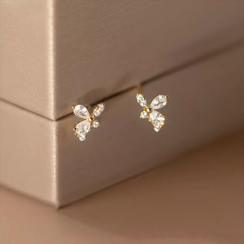 ANYCO Fashion Earrings Silver 925 Sterling Sweet Shiny Zircon Flower Stud for Women Chic Jewelry Gift