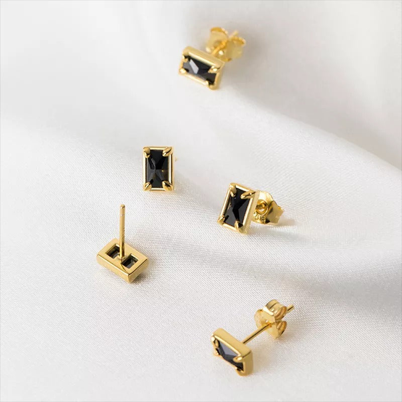 ANYCO Fashion Earrings Silver 925 Sterling Black Luxury Zircon Simple Square Small Stud for Women Jewelry