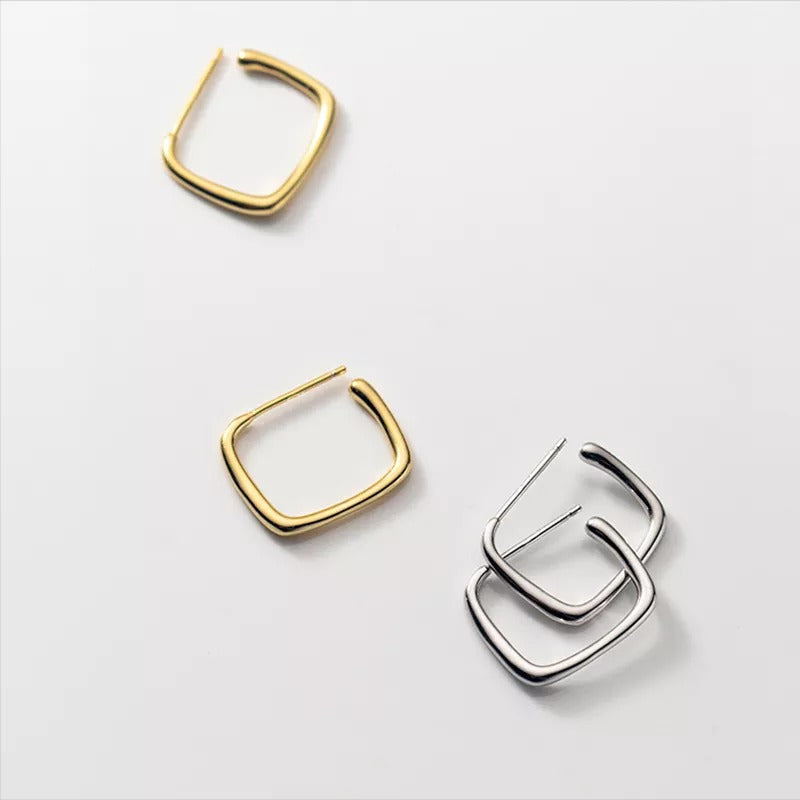 ANYCO Fashion Earrings Silver 925 Sterling Simple Geometric Square Stud for Women Jewelry