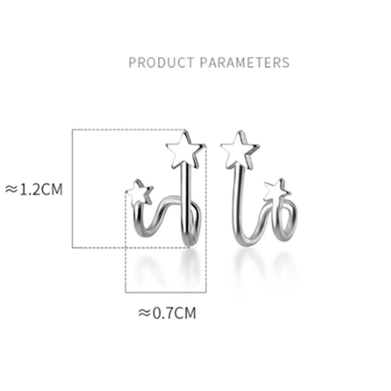 ANYCO Fashion Earrings Real Gold Double Star Geometric Studs Teen Gift Fine Jewelry for Women