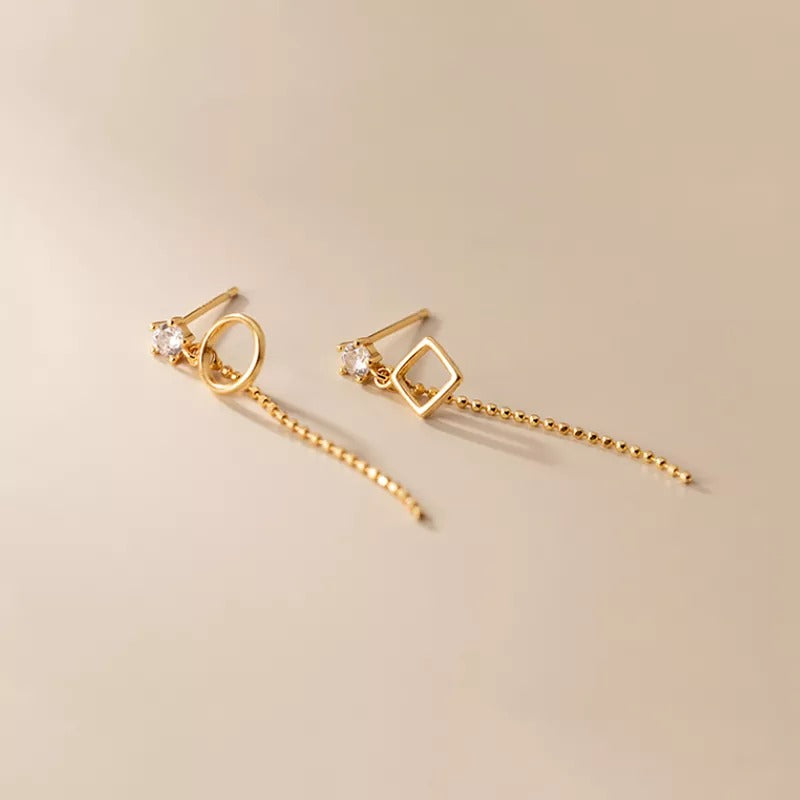 ANYCO Fashion Earrings Gold 925 Sterling Silver Geometric Exquisite Shiny Zirconia Tassel Bead Drop Women Jewelry