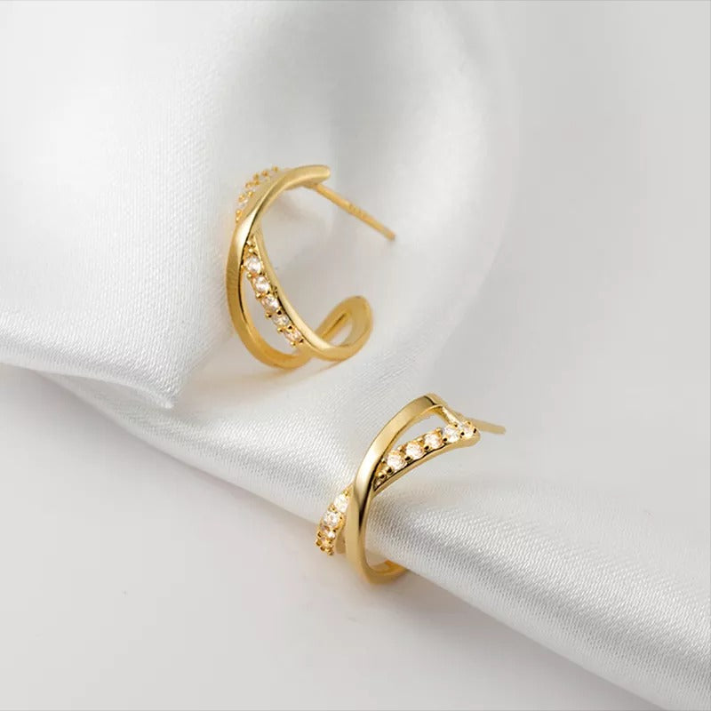 ANYCO Fashion Earrings Silver 925 Sterling Cross Shiny Zircon Stud for Women Punk Elegant Unique Golden Jewelry Female