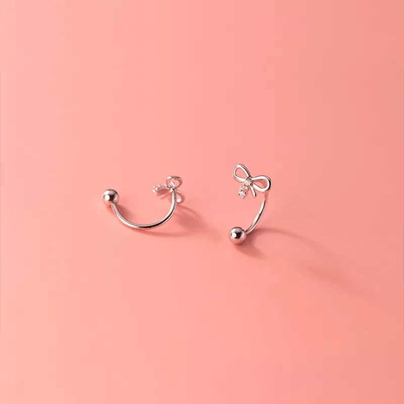 ANYCO Fashion Earrings Silver 925 Sterling Cute Romantic Bow Thread Beads Unique for Women Jewelry Gifts