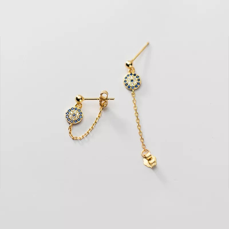 ANYCO Fashion Earrings Gold 925 Sterling Silver Hip Hop Chain Zircon Pendant Stud Women Bohemian Goth Party Eyes Jewelry