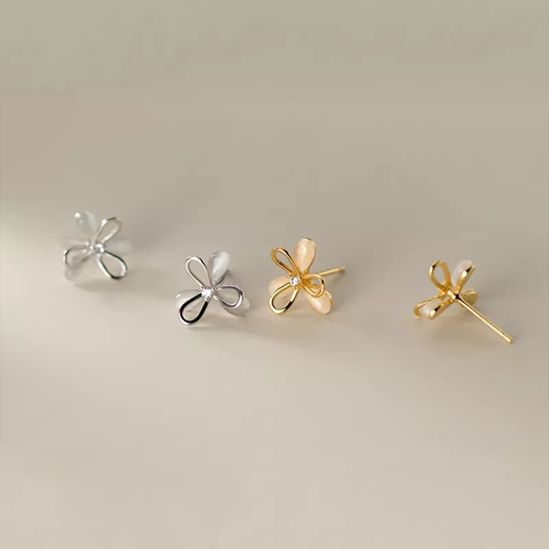 ANYCO Fashion Earrings Gold 925 Sterling Silver Cute Romantic Clover Synthetic Opal Stud for Women Jewelry Gift