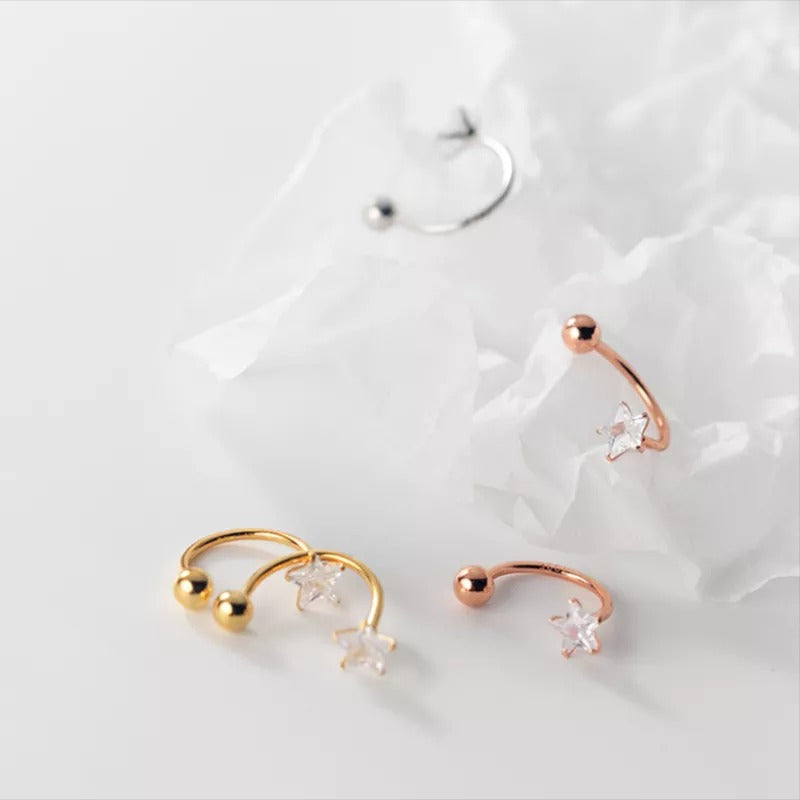 ANYCO Fashion Earrings Gold Star Zircon 925 Sterling Silver Romantic Unique Bead Stud for Women Piercing Jewelry