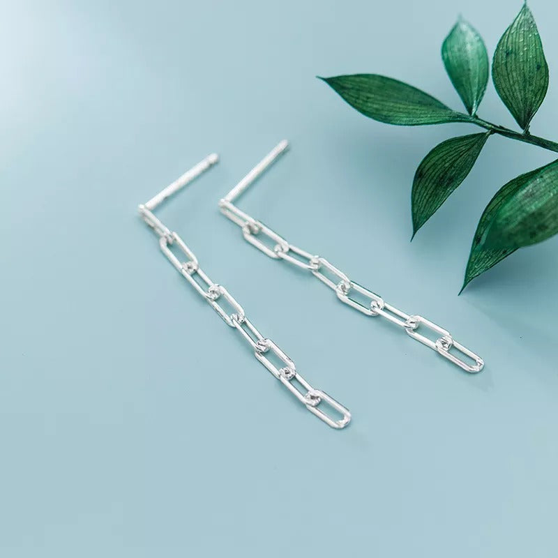 ANYCO Fashion Earrings Sterling Silver Cuban Link Chain Dangle Long Stud for Women Gothic Bohemian Jewelry Accessories