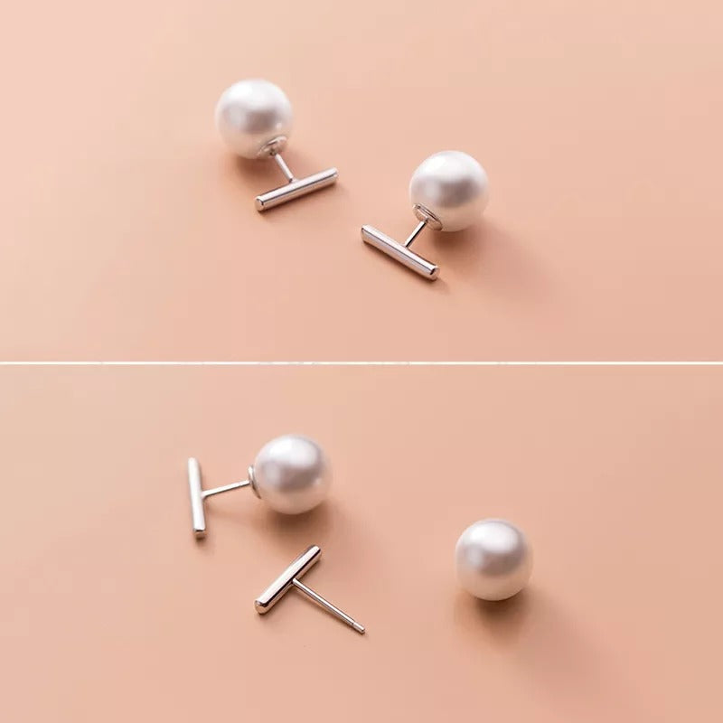 ANYCO Fashion Earrings GenuineSterling Silver Round Baroque Pearl Stick Stud Earrings for Women Chic Elegant Party Wedding Jewelry Gift