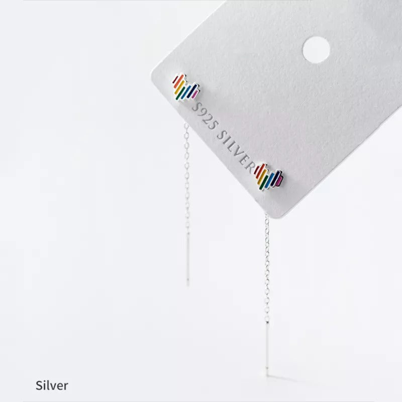 ANYCO Fashion Earrings Genuine Sterling Silver Sweet Lovely Colorful Love Heart Tassel Stud for Women Teen Chic Ear Line Jewelry