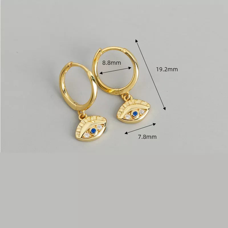 ANYCO Earrings Gold Plated Blue Zircon Creative Eye Stud For Women Teen Girl Fine Perfect Fashion Stylish Accessories Jewelry Gifts