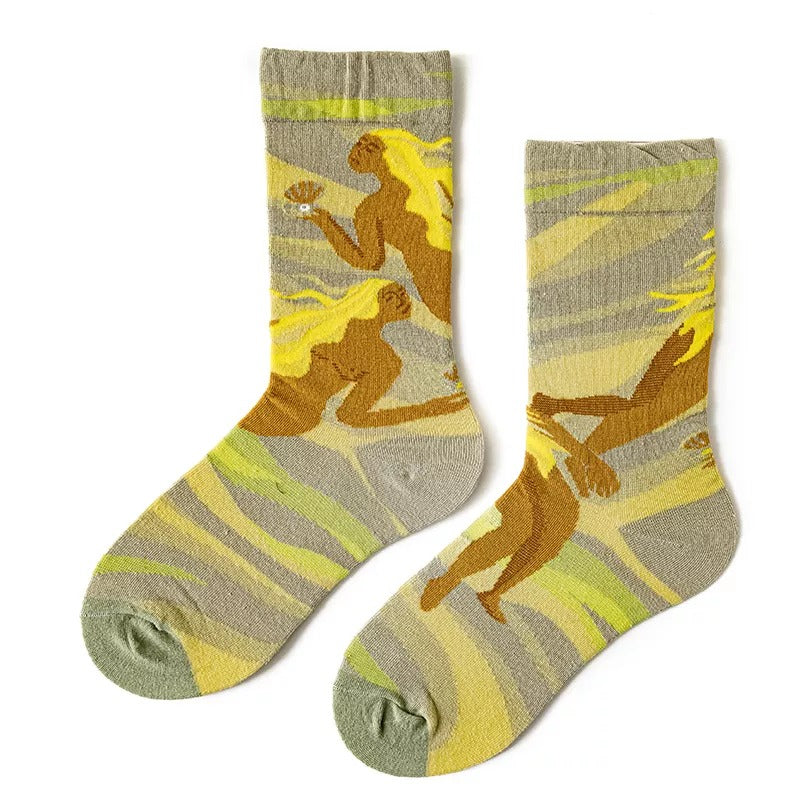 Anyfootwear 5 Pairs Size 5-9 Fashion Long Sock Cartoon Personalized Creative Women Print  For Men Woman Foot Cold Winter Warm Comfortable Accessories