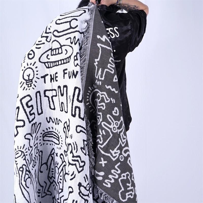 Anycozy Jacquard Graffiti Throw Blanket Sofa Bed Cover Tapestry