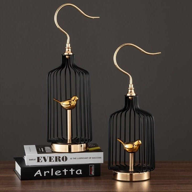 ANYHOUZ 42cm Golder Handle Birdcage Tabletop Home Decor Modern Art Living Room Display House Decorative Crafts Metal Ornaments