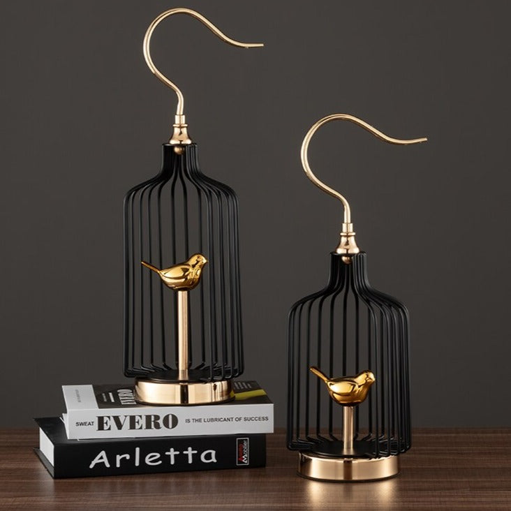 ANYHOUZ 52cm Golder Handle Birdcage Tabletop Home Decor Modern Art Living Room Display House Decorative Crafts Metal Ornaments