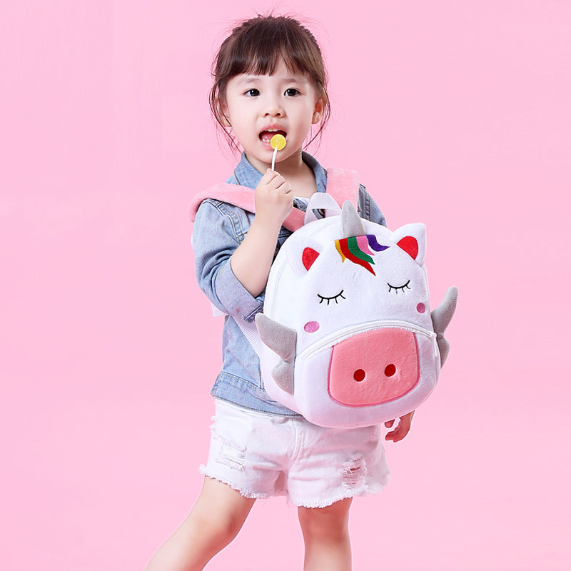 ANYKIDZ 3D White Unicorn School Backpack Cute Animal With Cartoon Designs Children Toddler Plush Bag For Baby Girls and Boys