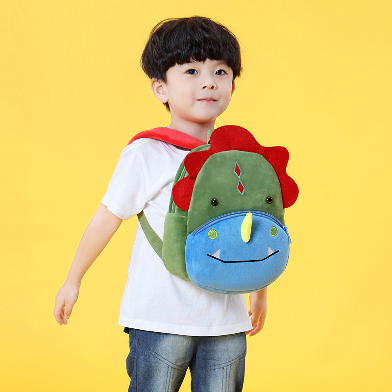ANYKIDZ 3D Green Dinosaur School Backpack Cute Animal With Cartoon Designs Children Toddler Plush Bag For Baby Girls and Boys