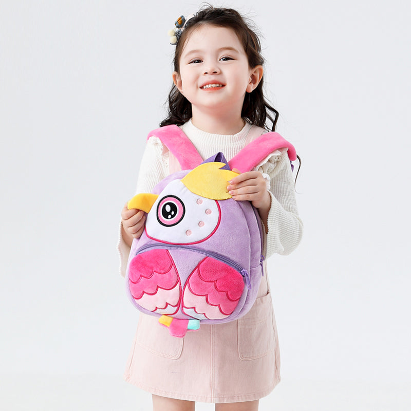 ANYKIDZ 3D Purple Owl Backpack Cute Animal With Cartoon Designs Children Toddler Plush Bag