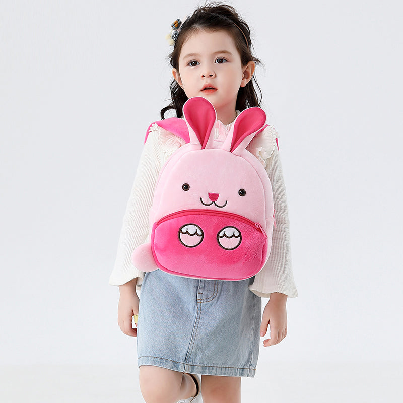 ANYKIDZ 3D Pink Rabbit School Backpack Cute Animal With Cartoon Designs Children Toddler Plush Bag For Baby Girls and Boys