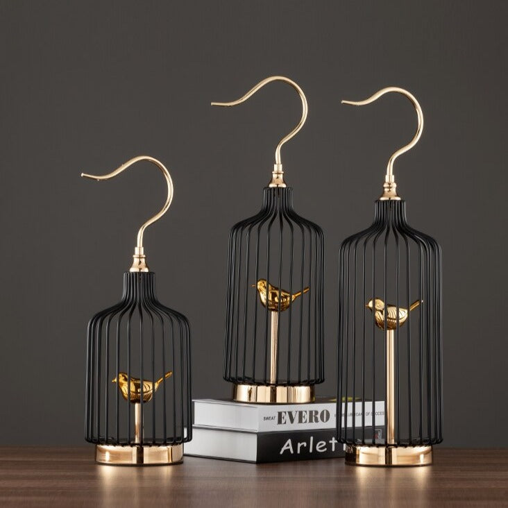 ANYHOUZ 47cm Golder Handle Birdcage Tabletop Home Decor Modern Art Living Room Display House Decorative Crafts Metal Ornaments