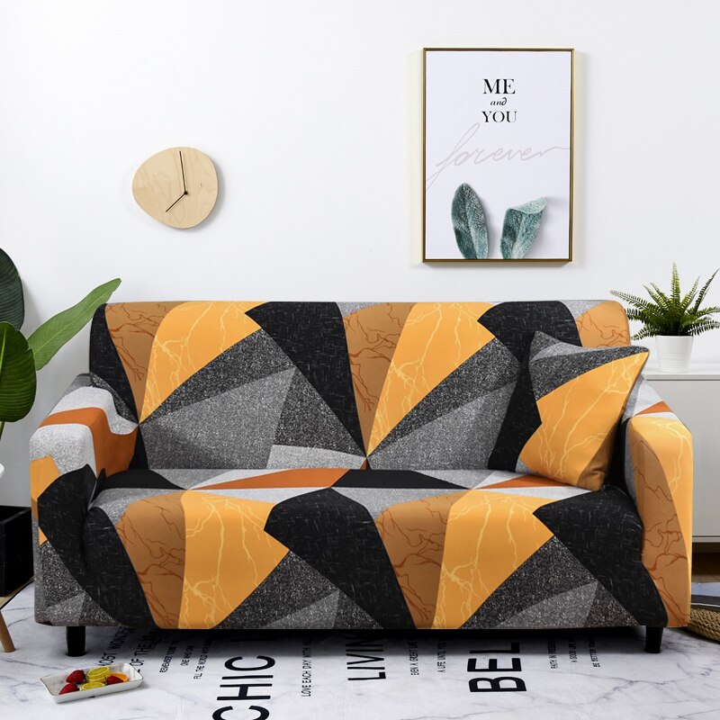 Anyseat 4 Seater Sofa Cover Golden Yellow Geometric Style and Protection For Living Room Sofa Chair Elastic Stretchable Slipcover