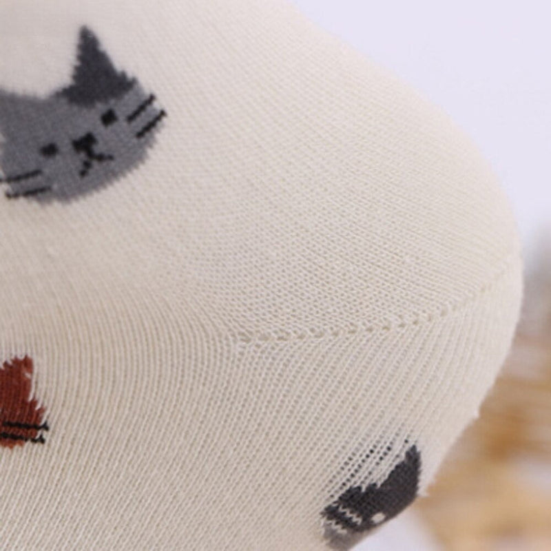 Anyfootwear 5 Pairs White Cat Size 5-9 Fashion Socks High Quality Office Sports Bussiness Long Socks Cotton Solid Colors Skateboard Knitted Casual