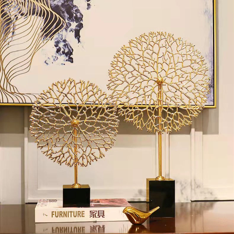 ANYHOUZ 33cm Luxury Metal Tree Tabletop Home Decor Modern Art Living Room Display House Decorative Crafts Metal Ornaments with Marble Base