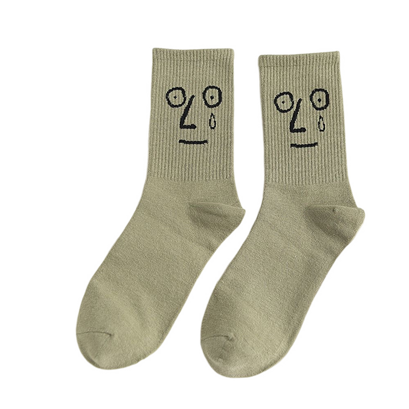 Anyfootwear 5 Pairs One Size 5-9 Green Unisex Wacky Expressions Style Trend Surprise Socks With Candy Colors Funny, Kawaii, Happy Girls Socks For Women