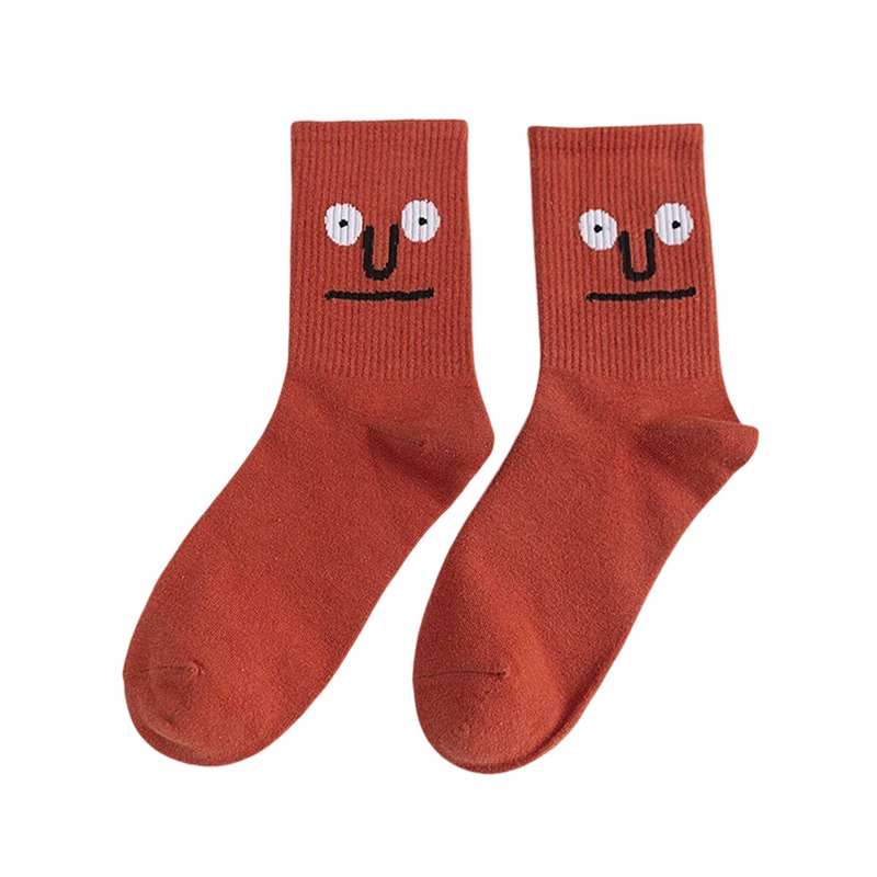 Anyfootwear 5 Pairs One Size 5-9 Red Unisex Wacky Expressions Style Trend Surprise Socks With Candy Colors Funny, Kawaii, Happy Girls Socks For Women