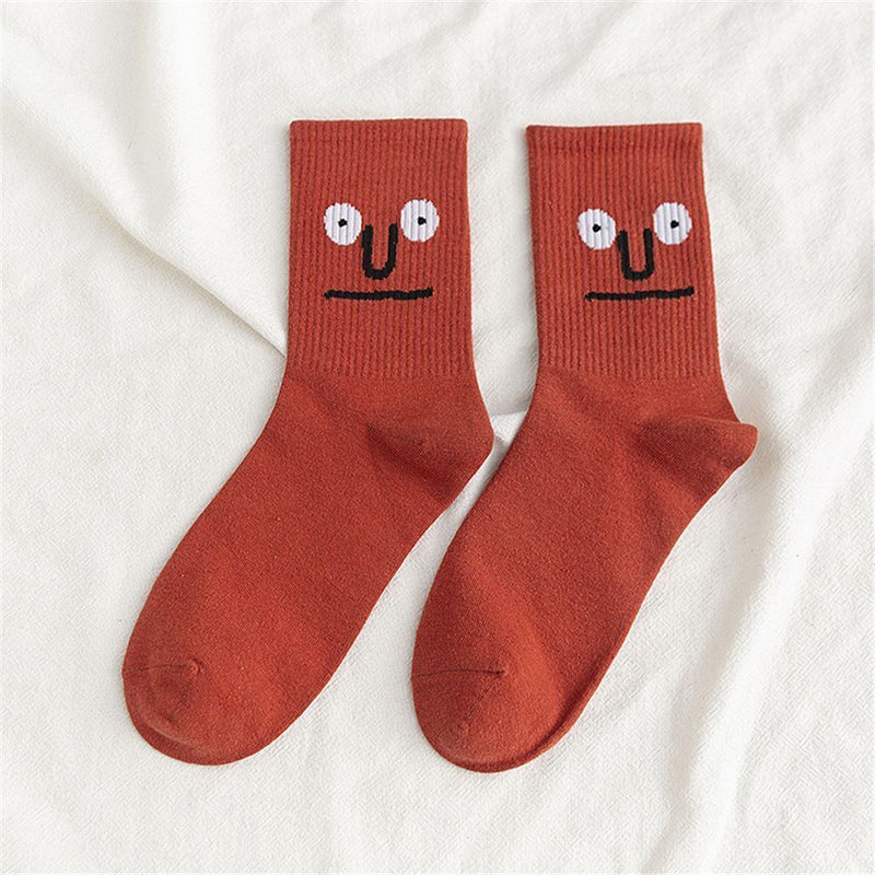 Anyfootwear 5 Pairs One Size 5-9 Red Unisex Wacky Expressions Style Trend Surprise Socks With Candy Colors Funny, Kawaii, Happy Girls Socks For Women