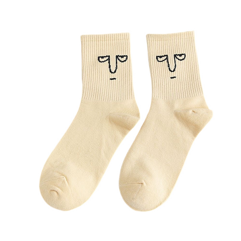Anyfootwear 5 Pairs One Size 5-9 Milk White Unisex Wacky Expressions Trend Surprise Socks With Candy Colors Funny, Kawaii, Happy Girls Socks For Women
