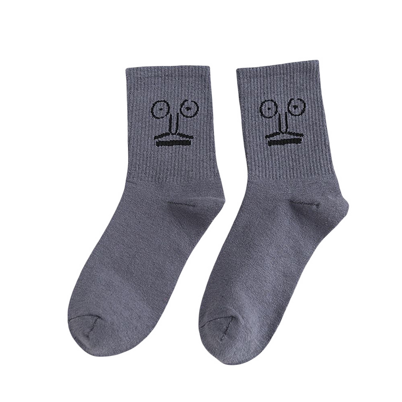 Anyfootwear 5 Pairs One Size 5-9 Grey Unisex Wacky Expressions Style Trend Surprise Socks With Candy Colors Funny, Kawaii, Happy Girls Socks For Women