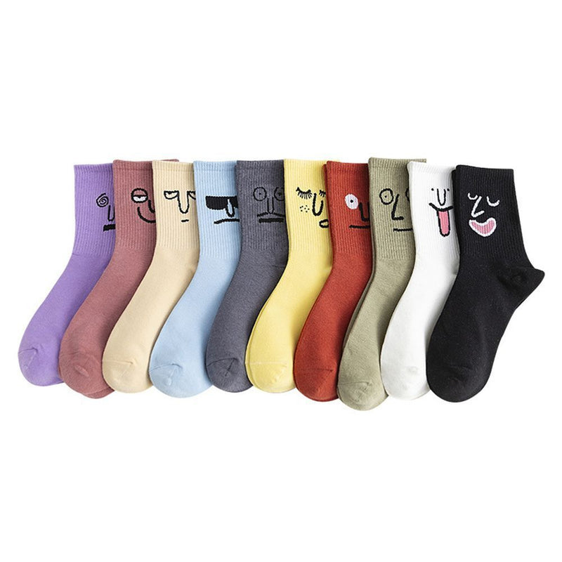 Anyfootwear 5 Pairs One Size 5-9 Purple Unisex Wacky Expressions Style Trend Surprise Socks With Candy Colors Funny, Kawaii, Happy Girls Socks For Women