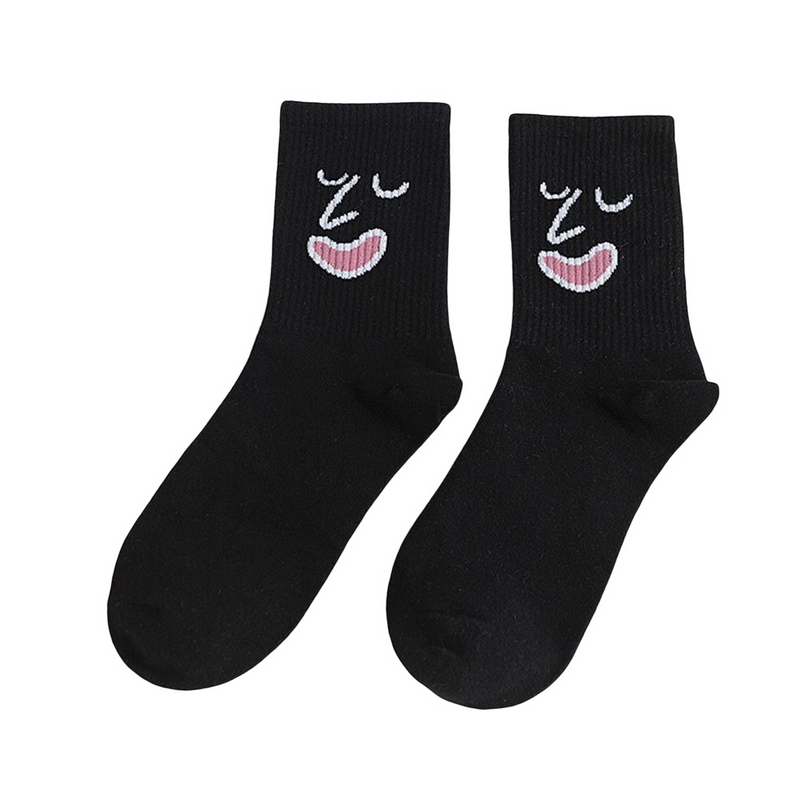 Anyfootwear 5 Pairs One Size 5-9 Black Unisex Wacky Expressions Style Trend Surprise Socks With Candy Colors Funny, Kawaii, Happy Girls Socks For Women