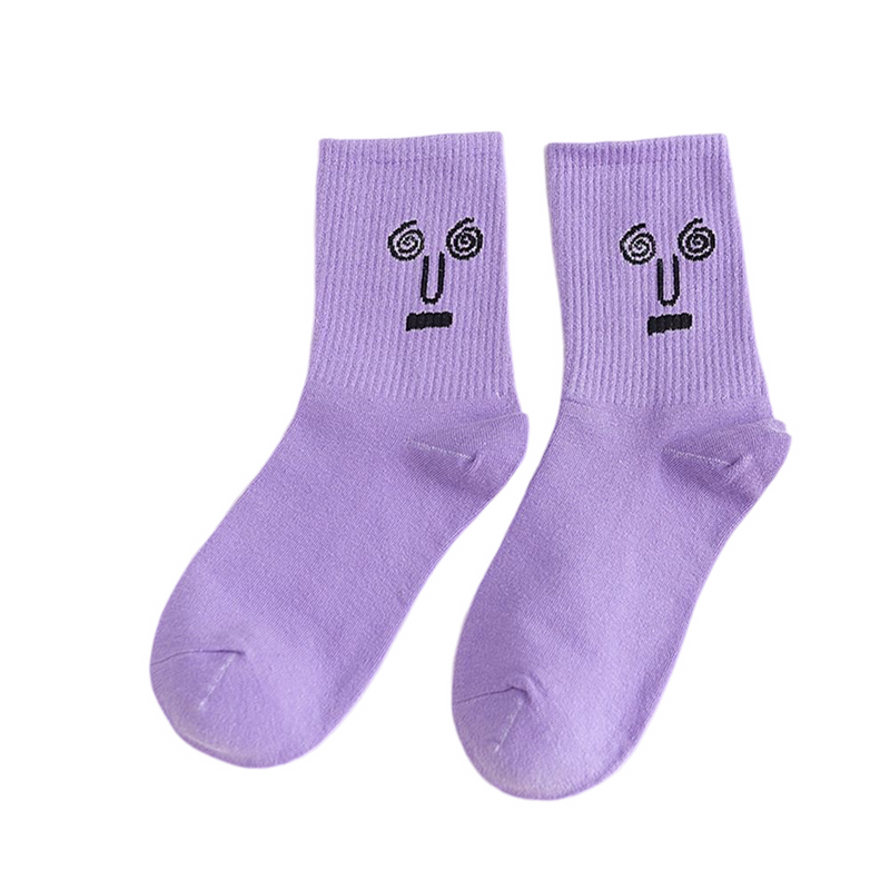 Anyfootwear 5 Pairs One Size 5-9 Purple Unisex Wacky Expressions Style Trend Surprise Socks With Candy Colors Funny, Kawaii, Happy Girls Socks For Women